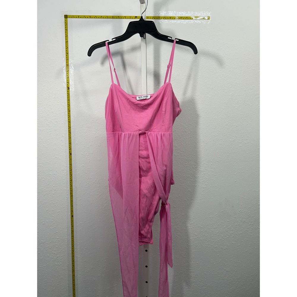 Kate Kasin Pink Ribbed Bodice Bodysuit with Mesh Overlay XL New